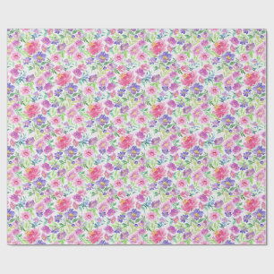 Papel De Regalo Flores de jardín de primavera acuarela rosa púrpur