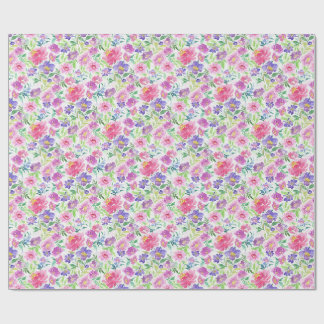 Papel De Regalo Flores de jardín de primavera acuarela rosa púrpur