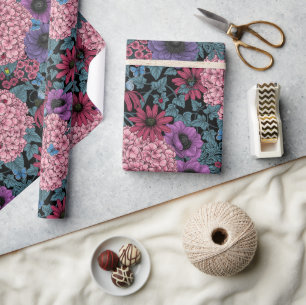 Papel De Regalo Flores de jardín en negrita