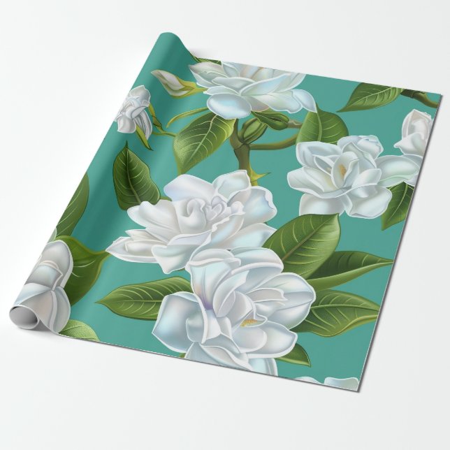 Papel De Regalo Flores de jardinería blanca (Desenrollado)
