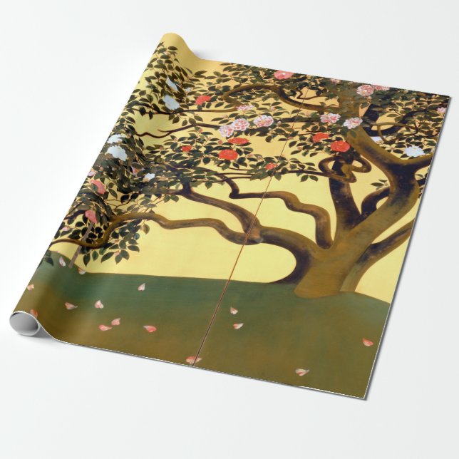 Papel De Regalo Flores de la camelia de Hayami Gyoshū (Desenrollado)