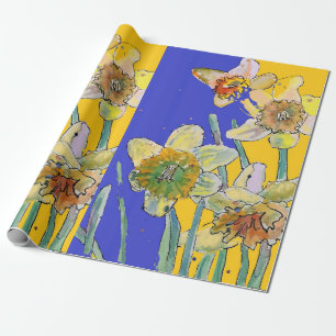 Papel De Regalo Flores de la primavera azul amarillo Daffodil colo