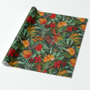 Papel De Regalo Flores de la selva exótica Aloha y patrón de hojas
