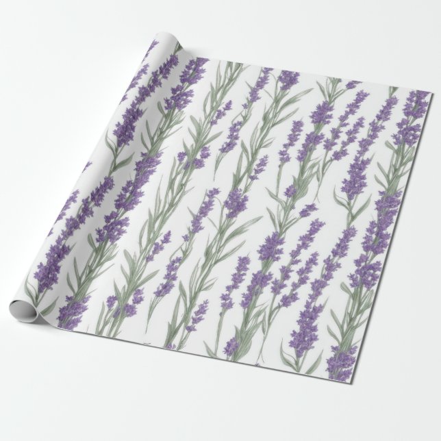 Papel De Regalo Flores de lavanda en acuarela (Desenrollado)