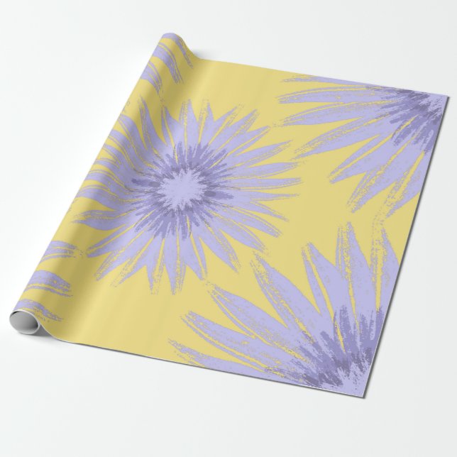 Papel De Regalo Flores de lavanda en cal (Desenrollado)