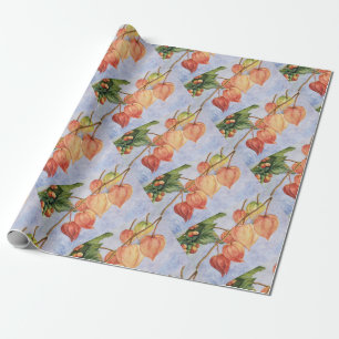Papel De Regalo Flores de linterna naranja