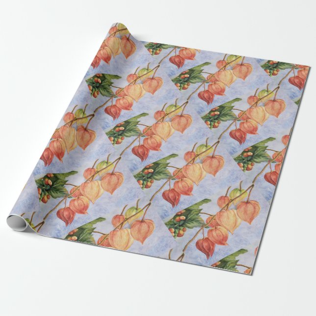 Papel De Regalo Flores de linterna naranja (Desenrollado)