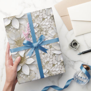 Papel De Regalo Flores de Loto Blancas Doradas