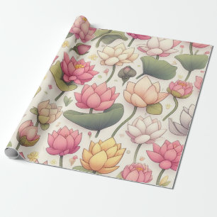 Papel De Regalo Flores de loto rosas y amarillas sobre