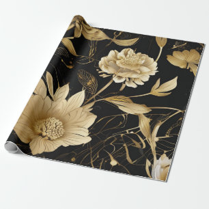 Papel De Regalo Flores de lujo: Elegancia en negro y oro
