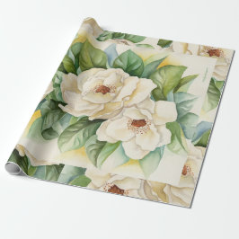 Papel De Regalo Flores de Magnolia Blanca Floral Vintage Acuarela