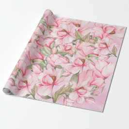 Papel De Regalo Flores de magnolia de primavera rosada