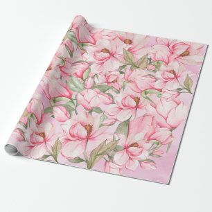 Papel De Regalo Flores de magnolia de primavera rosada