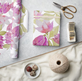 Papel De Regalo Flores de magnolia rosa acuarela Art