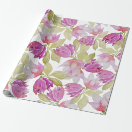 Papel De Regalo Flores de magnolia rosa acuarela Art