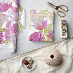 Papel De Regalo Flores de Magnolia Rosa Arte Acuarela
