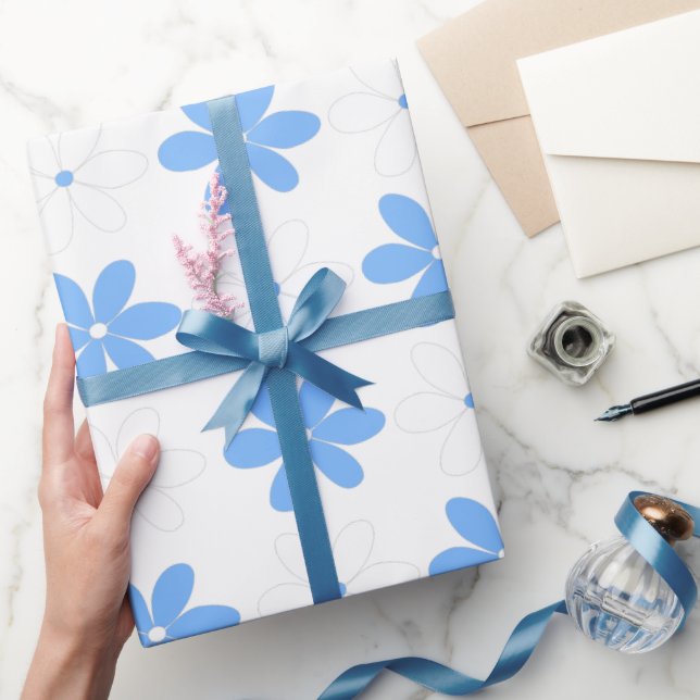 Papel De Regalo Flores de margarita blanca azul en patrón floral d (Regalar)