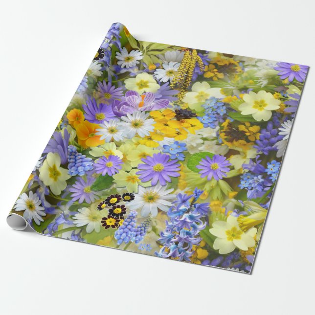 Papel De Regalo Flores de margarita, primavera, narciso (Desenrollado)