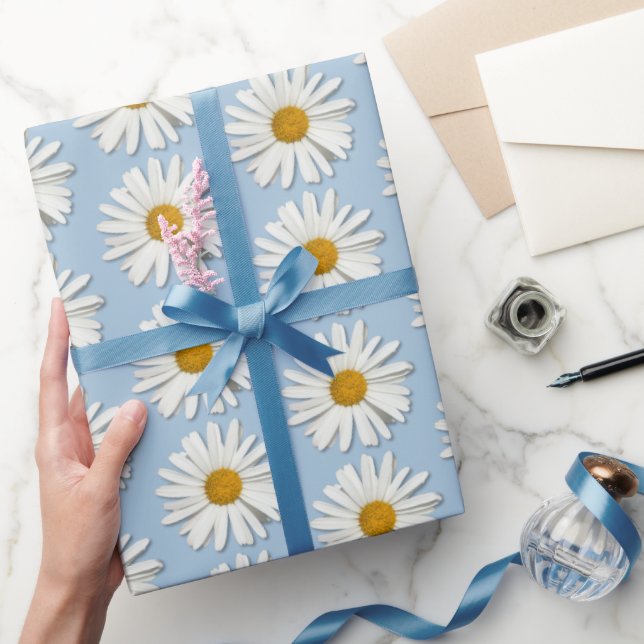 Papel De Regalo Flores de margaritas reales de moda - Moda azul de (Regalar)