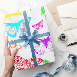 Papel De Regalo Flores de mariposas color arcoiris volando