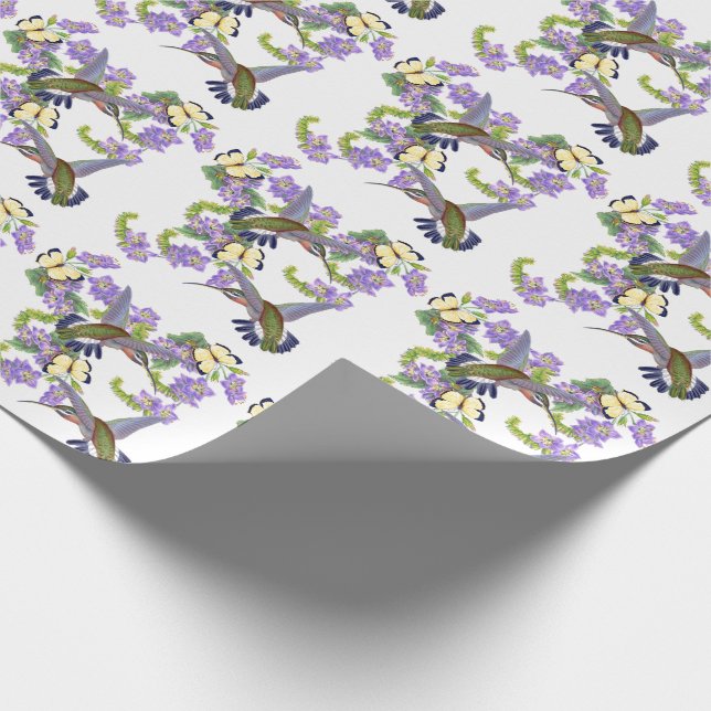 Papel De Regalo Flores de mariposas de los pájaros del colibrí (Esquina)