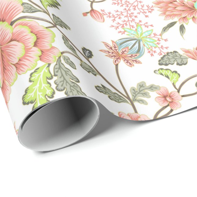 Papel De Regalo Flores De Melocotón Con Colibrí (Esquina del rollo)