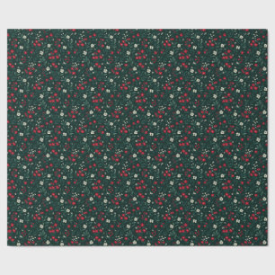 Papel De Regalo Flores de Navidad verdes rojas y blancas