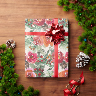 Papel De Regalo Flores de Navidades florales pintadas con la mano 