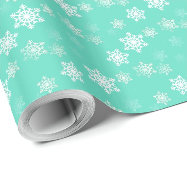 Papel De Regalo Flores de nieve azul Aqua (Esquina del rollo)