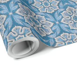 Papel De Regalo Flores de nieve, diseño bohemio vintage azul y gri