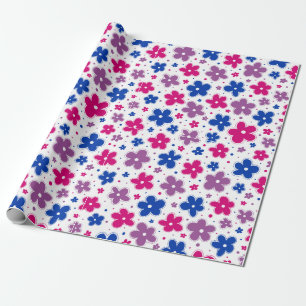 Papel De Regalo Flores de Orgullo Bisexual Doodle Púrpura Azul Ros