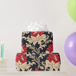 Papel De Regalo Flores de oro rojas elegantes