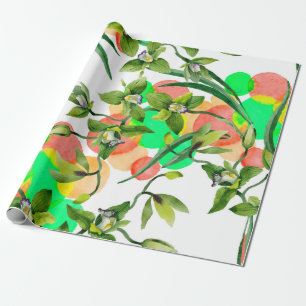 Papel De Regalo Flores de orquídea verde acuarela. Botánico floral