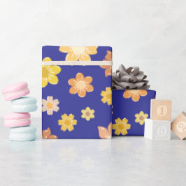 Papel De Regalo Flores de otoño regalo de Boda sin foco azul de me
