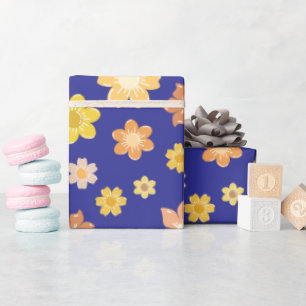 Papel De Regalo Flores de otoño regalo de Boda sin foco azul de me