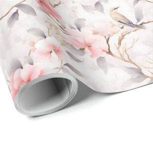Papel De Regalo Flores de pájaro asiático rosa rubor