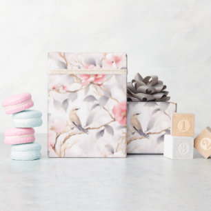 Papel De Regalo Flores de Pájaro Floral Asiático Rosa Rubor