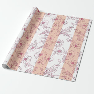 Papel De Regalo Flores de Pájaro Vintage Toile Raya (8)
