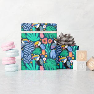 Papel De Regalo Flores de pájaros tropicales coloridas