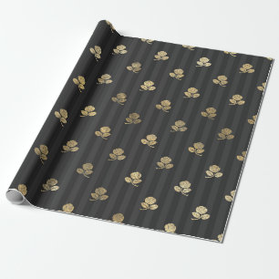 Papel De Regalo Flores de París negras y doradas
