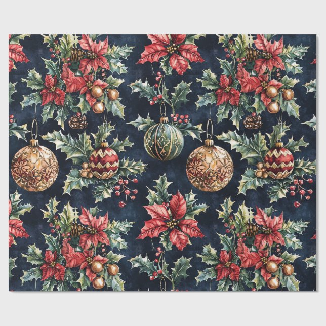 Papel De Regalo Flores de Pascua y Adornos (Superficie plana)