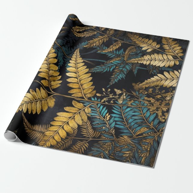 Papel De Regalo Flores de patrón botánico helechos #naturaleza (Desenrollado)