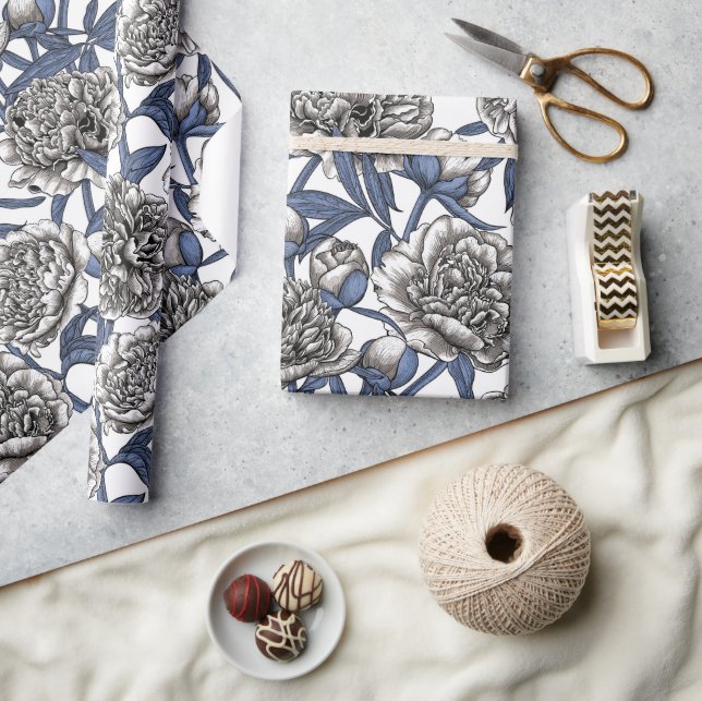 Papel De Regalo Flores de peón blanco (Artesanía)