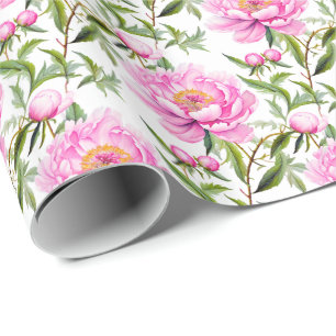 Papel De Regalo Flores de peones rosados con hojas verdes sabrosas