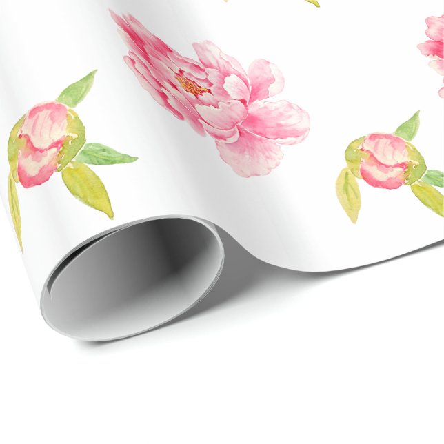 Papel De Regalo Flores de Peonía Rosa (Esquina del rollo)