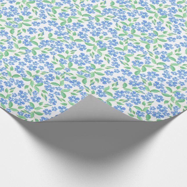Papel De Regalo Flores de perinela blanca verde azul bonito (Esquina)