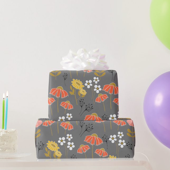 Papel De Regalo Flores de perro naranja y amarilla (Regalos de fiesta)