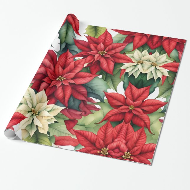 Papel De Regalo Flores de Poinsettia (Desenrollado)