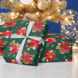 Papel De Regalo Flores de Poinsettia de Navidad Vintage Patrón de 
