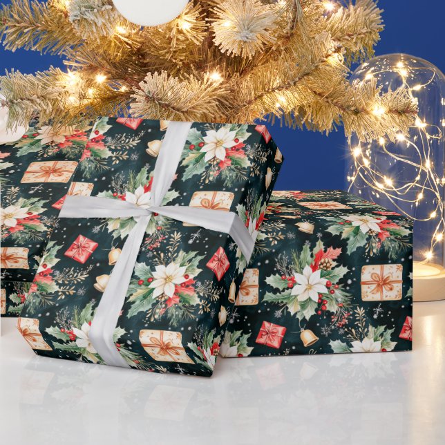 Papel De Regalo Flores de Poinsettia festiva para navidades (Vacaciones)